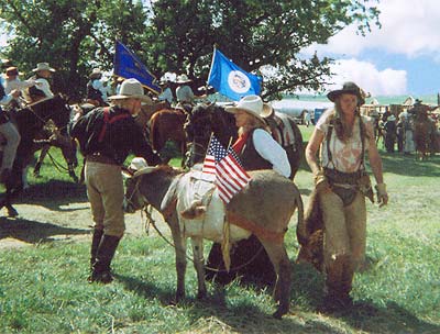 Biscuit The Wonder Burro preparing for the old west parade at the Spirit of the West festival in Sioux Falls, South Dakota. Photo by Riff, Mankato